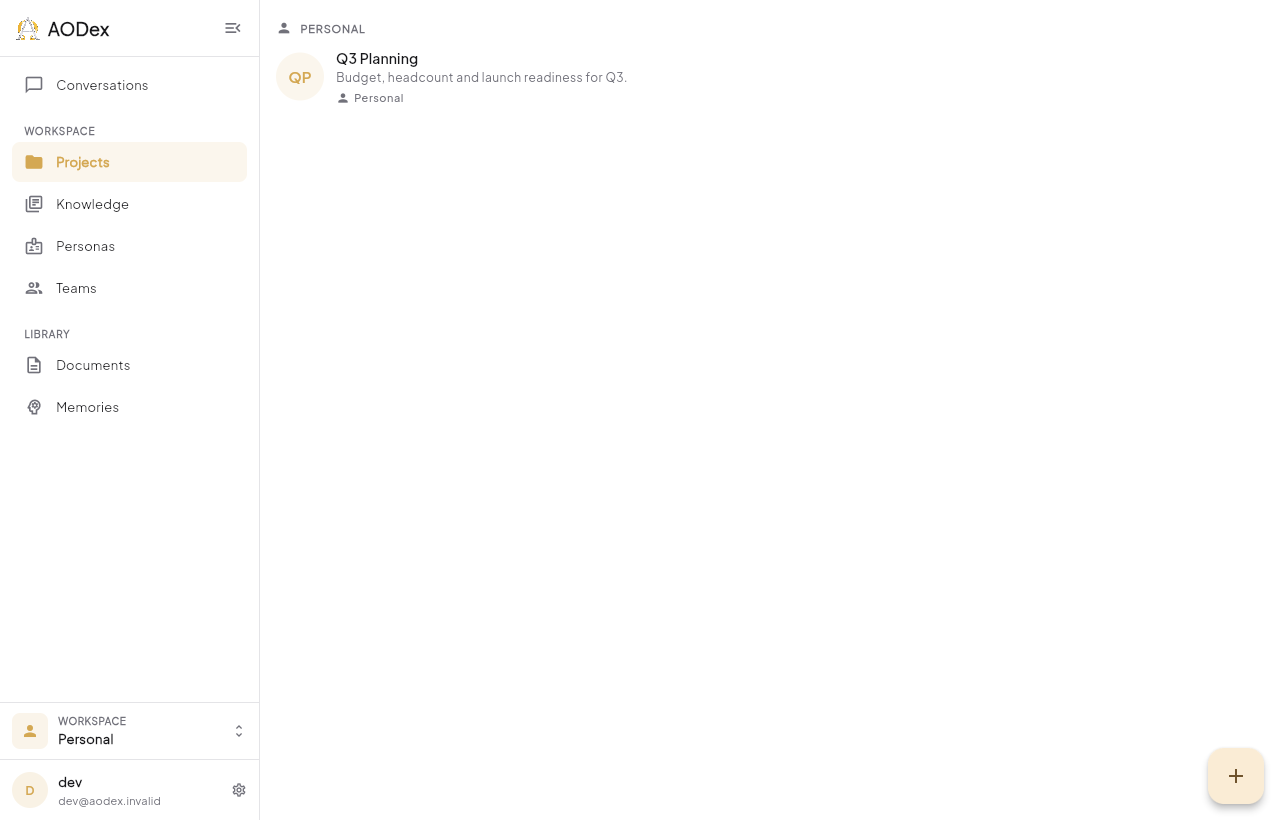 The Projects list