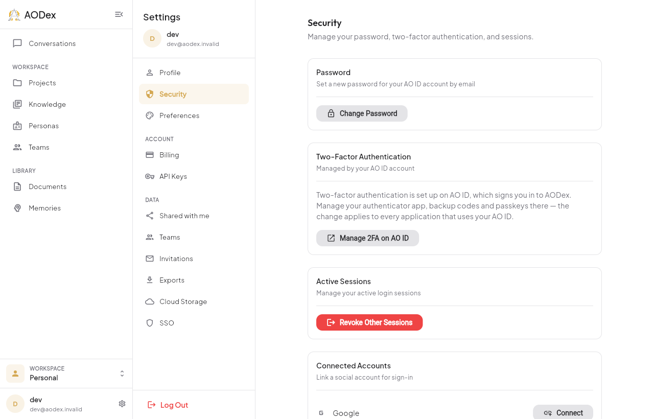 The security screen, including two-step verification