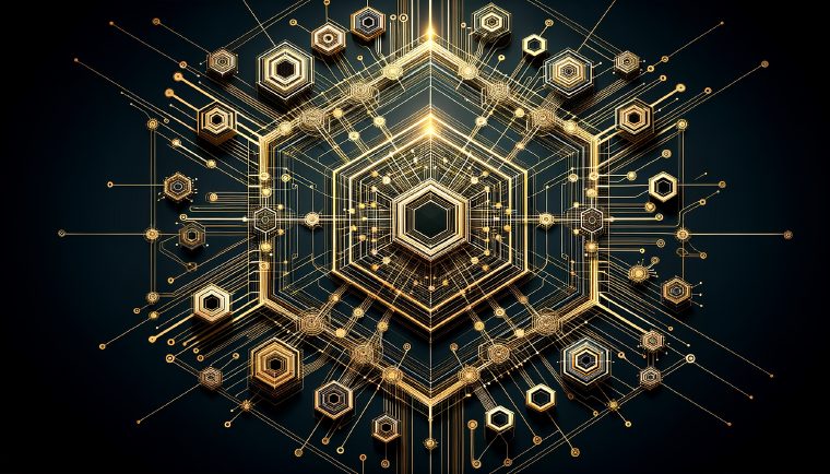 Abstract illustration of a hexagonal framework core connecting to multiple product modules
